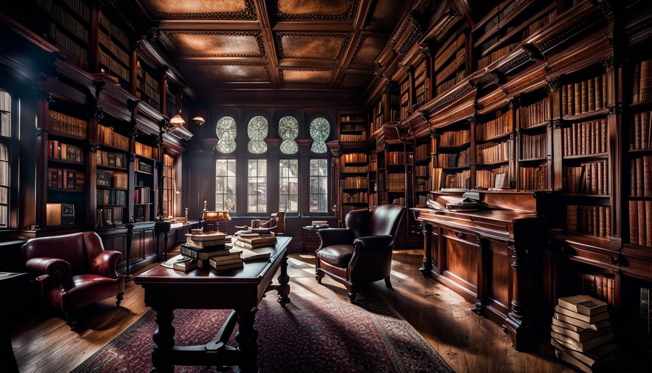 Victorian Library with Sherlock Holmes Atmosphere