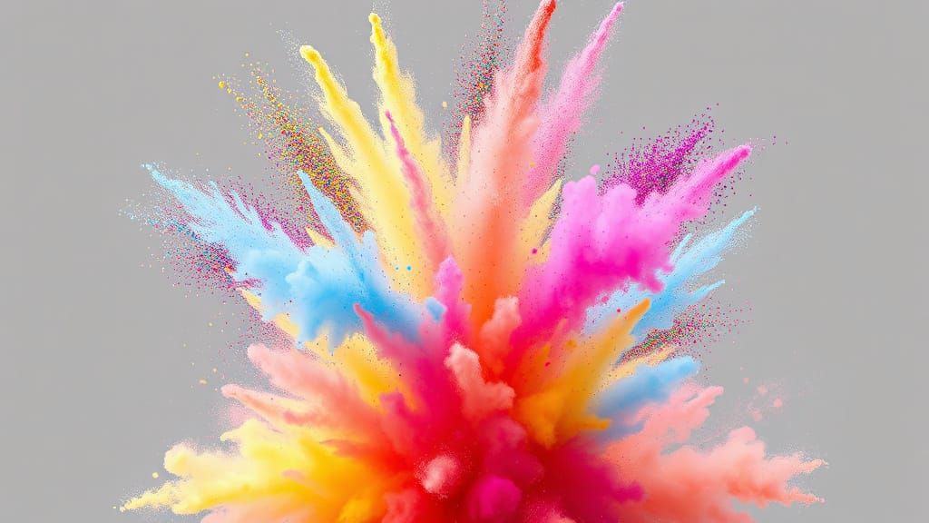 Rainbow dust powder explosion transparent PNG, isolated back...