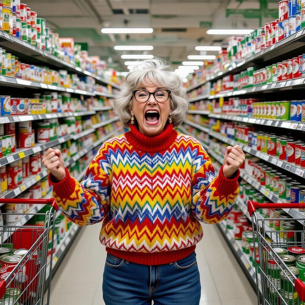 Eccentric Woman Screaming in a Grocery Store