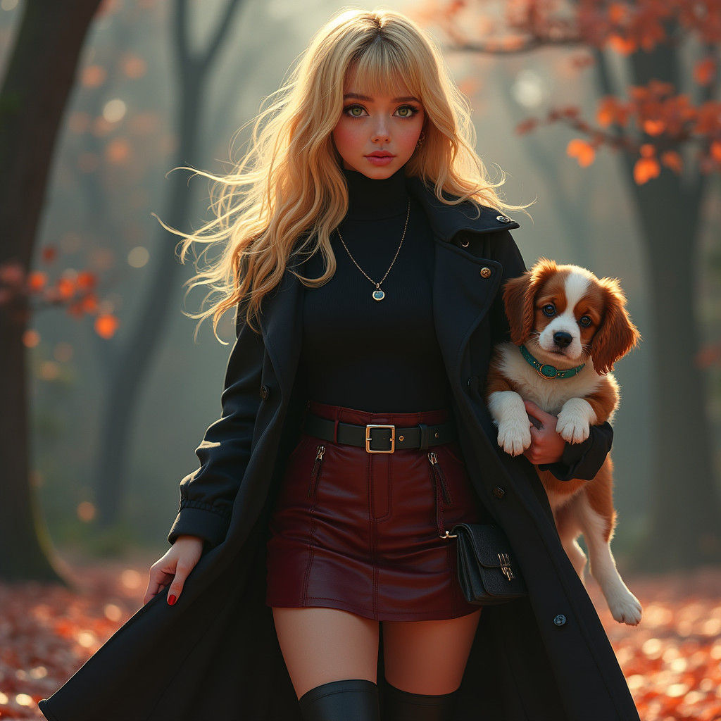 Blonde Woman and Puppy in Fantasy Concept Art