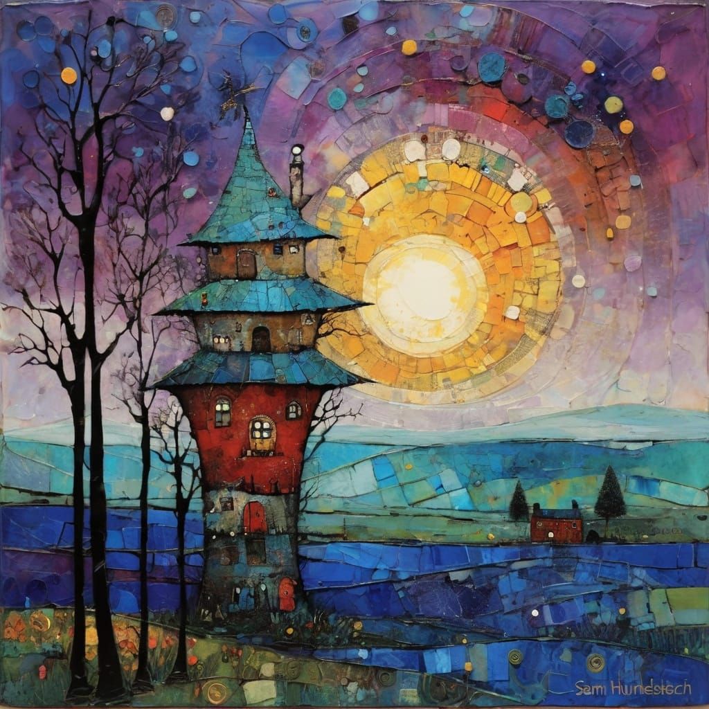 Textured Encaustic Painting in Naive Style