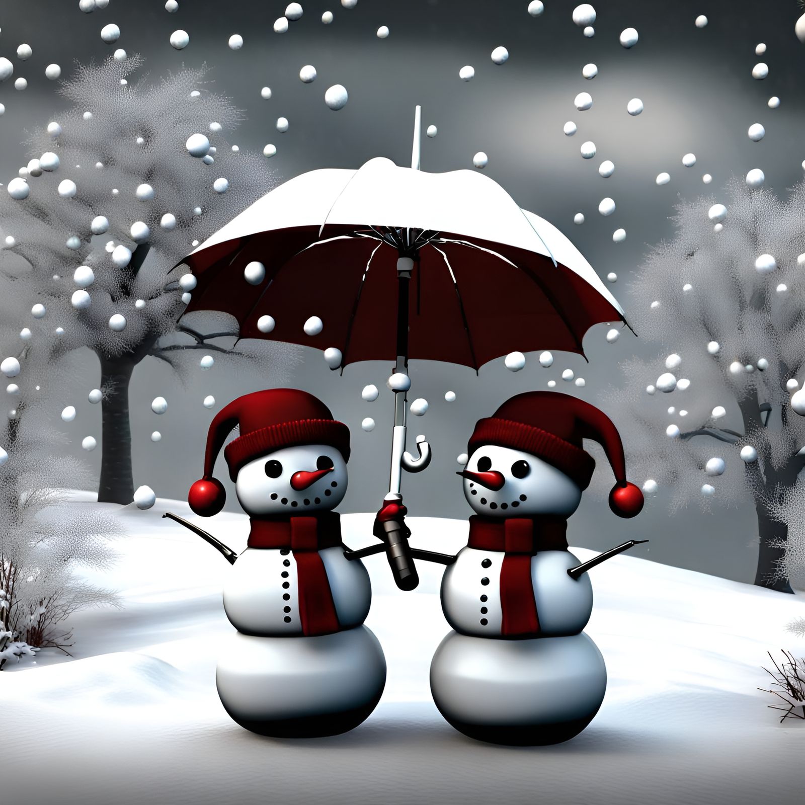 Snowmen Christmas Card in Solarpunk Style
