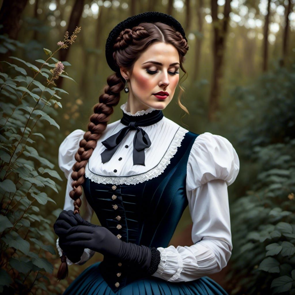 Victorian Woman with Braids and Gloves