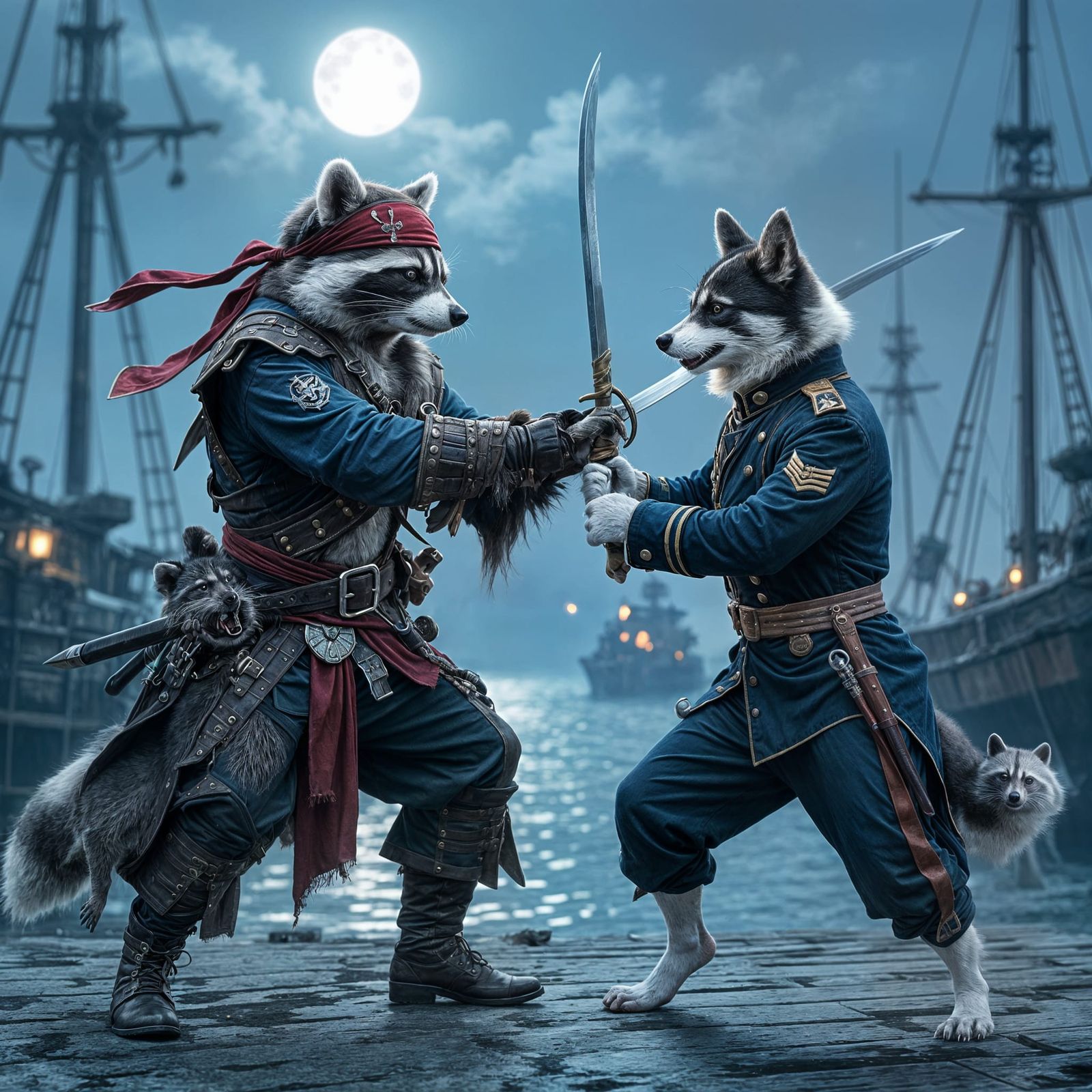 Racoon Pirate Captain Duel: Ultra Realistic