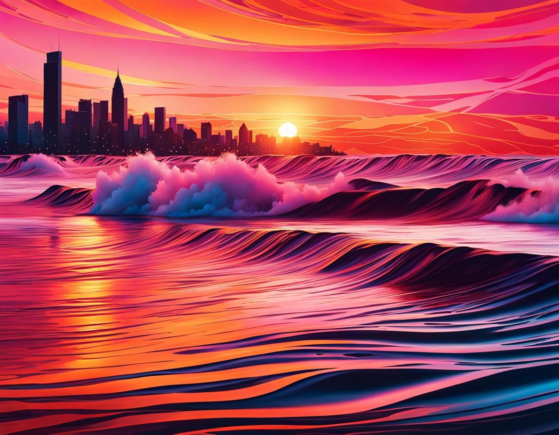 Sunset Oceanscape with Abstract Expressionist Elements