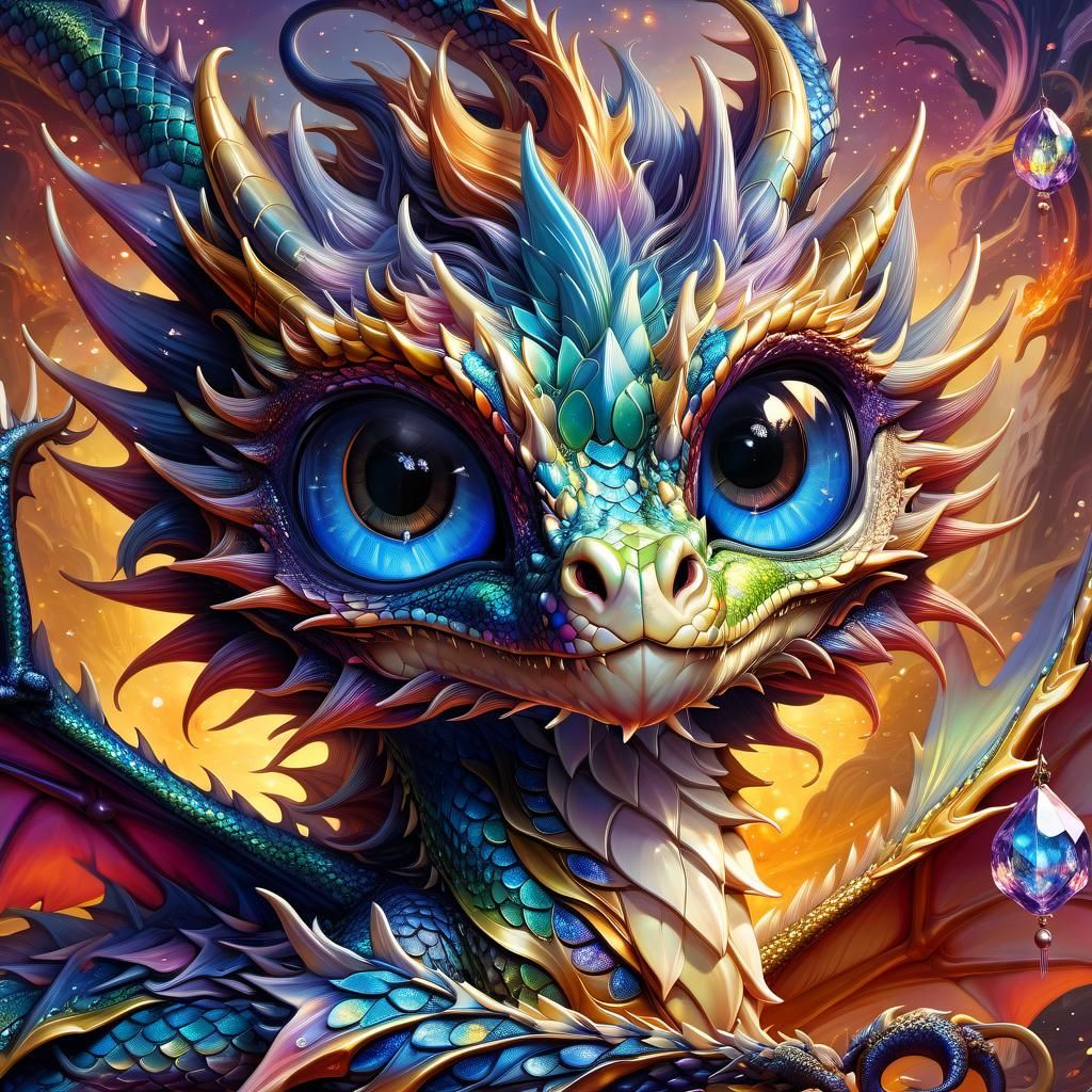 Multichromatic Sparkly Dragon Portrait in Anime Style