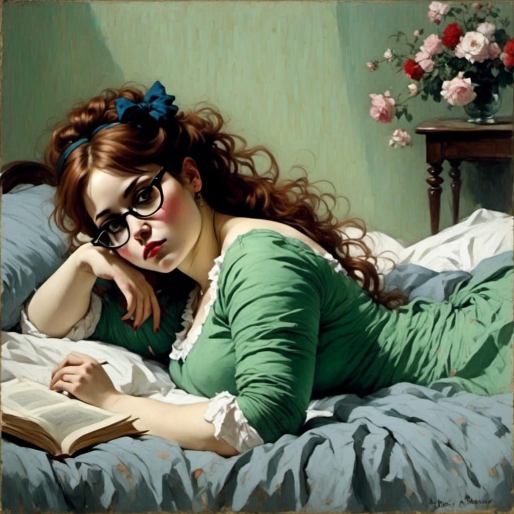 Lady Reading Book in Impressionistic Style