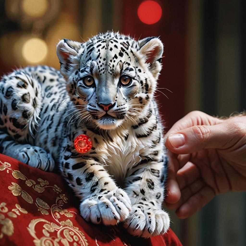 Futuristic Snow Leopard Portrait in Hyperrealistic Style