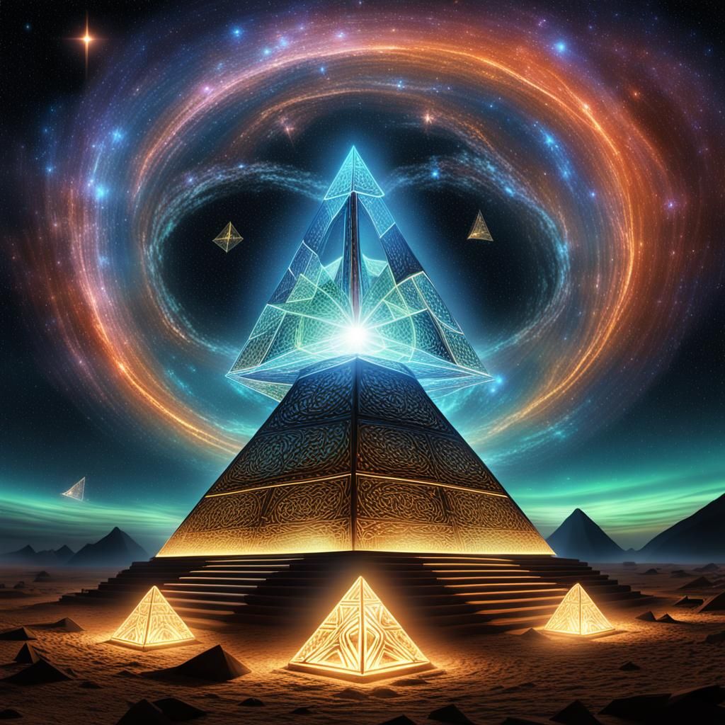 Surreal Geometric Shapes in Dreamy Starry Sky