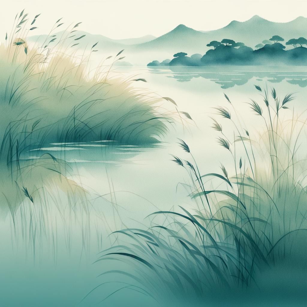 Chinese Landscape with Grasses in Ukiyo-e Style