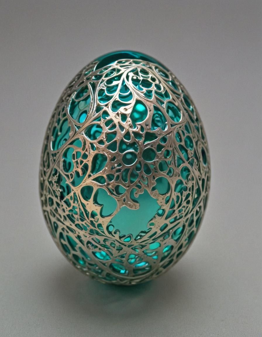 An emu egg, teal green outside, whole. cleaned and drained o...