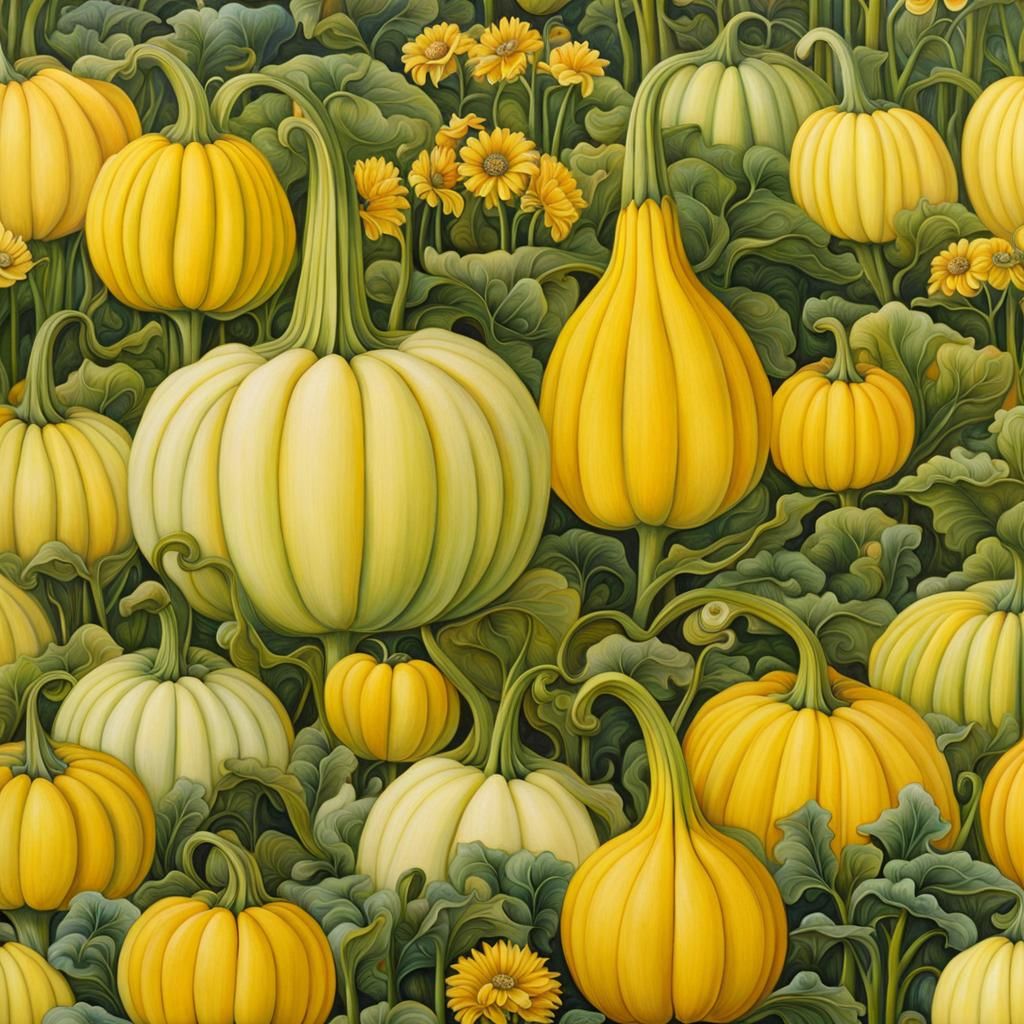 Fairy Yellow Squash Field in Keane-Brown Style