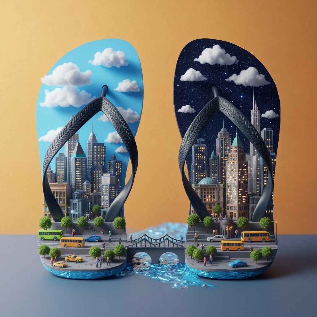 Flip-Flop Cityscapes in Retro-Futuristic Style