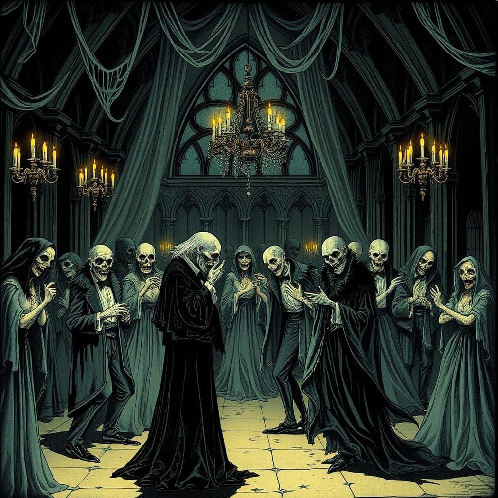 Victorian Ghouls in Haunting Ballroom Gathering