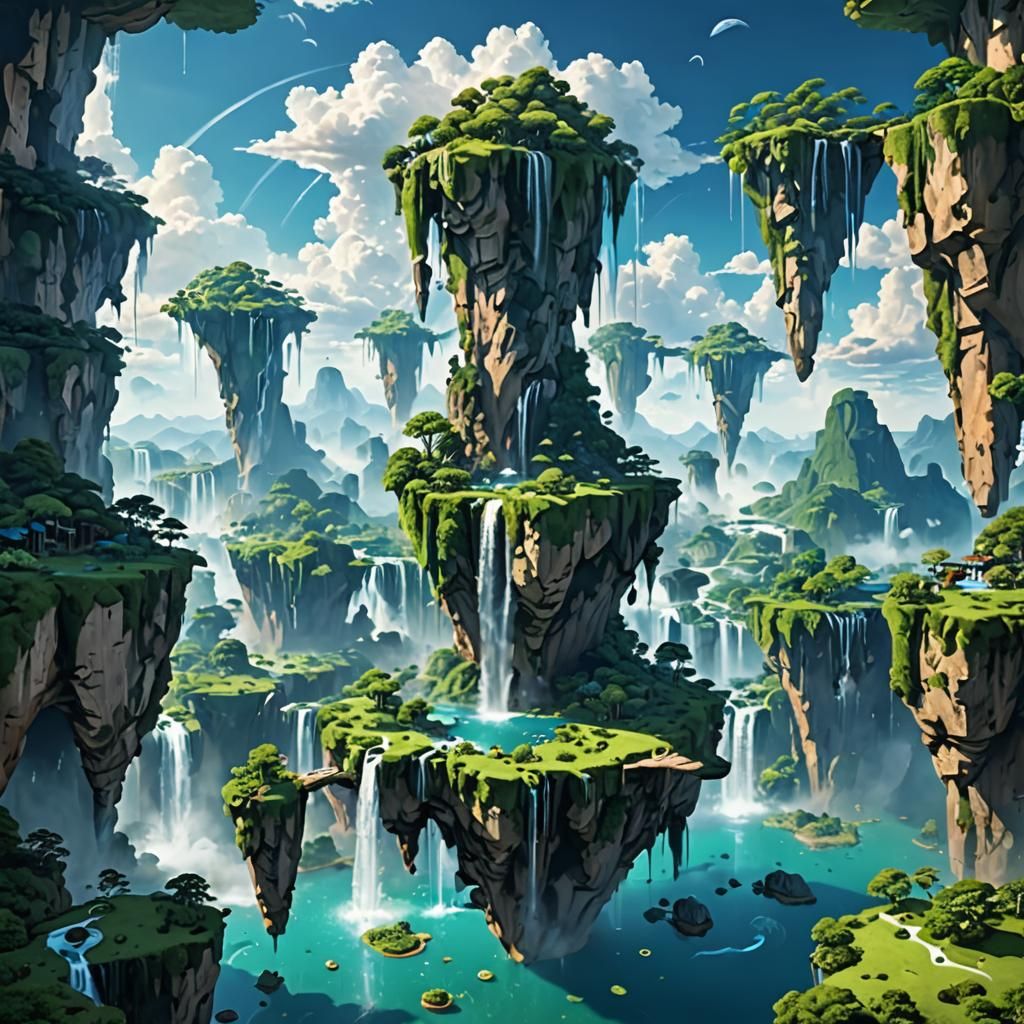 Floating Islands and Sky Waterfalls in Dreamscape