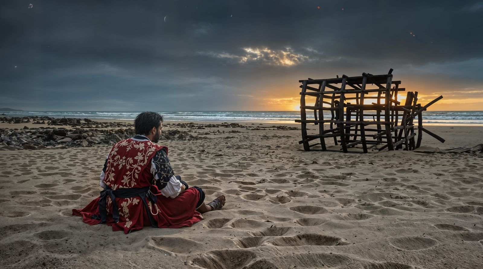 Man Contemplates Horizon at Sunset