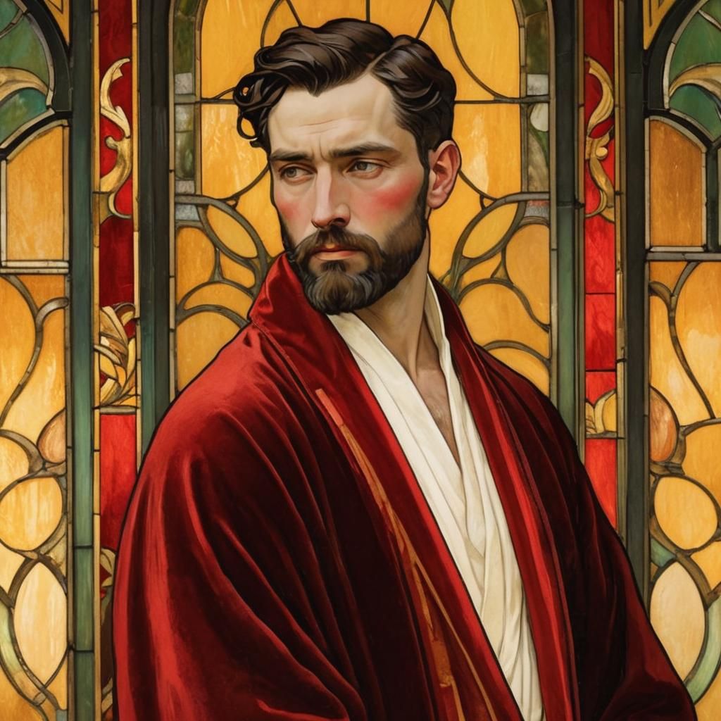 Art Nouveau Portrait in Stained Glass Style