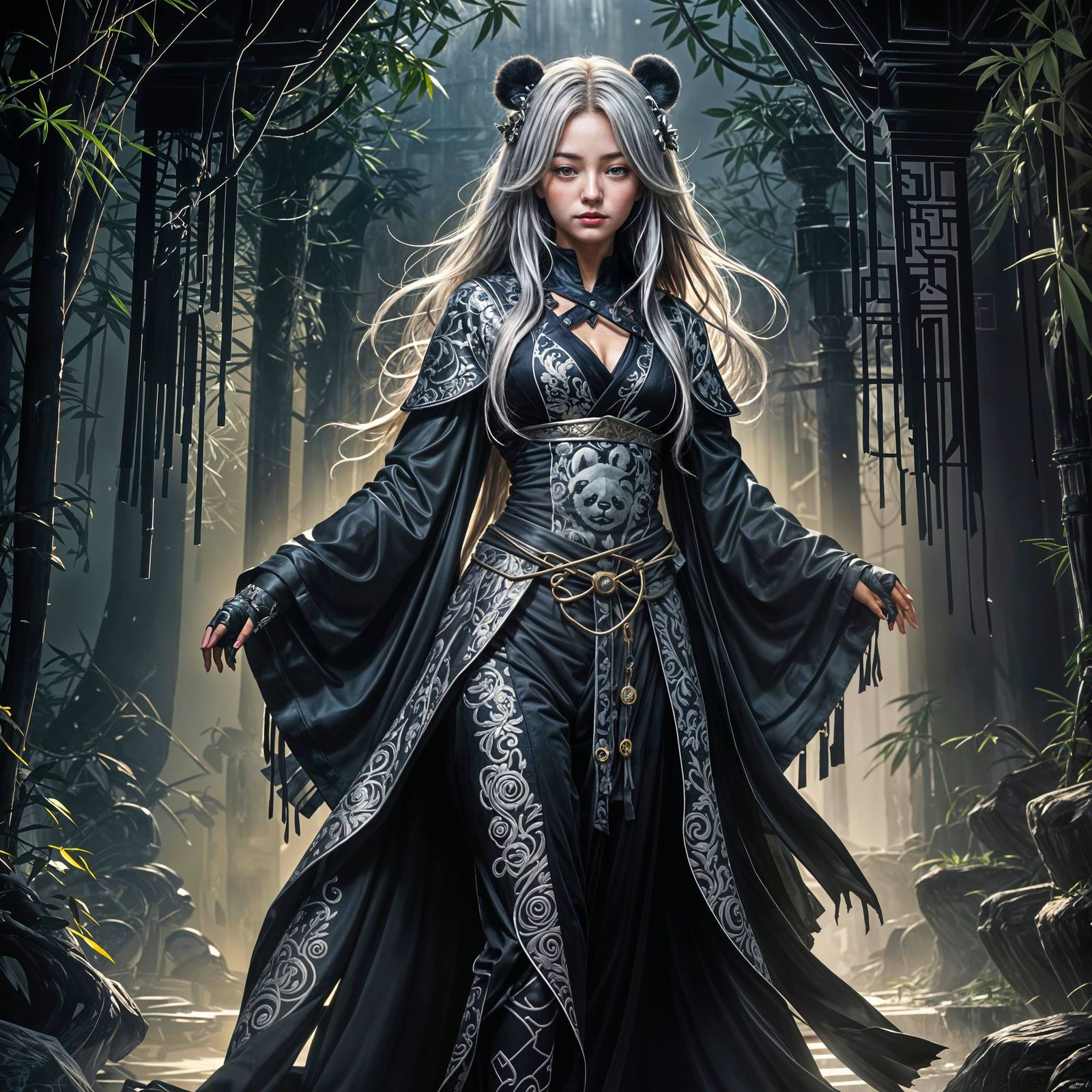 Panda Cosplay Girl Portrait in Manhwa Style