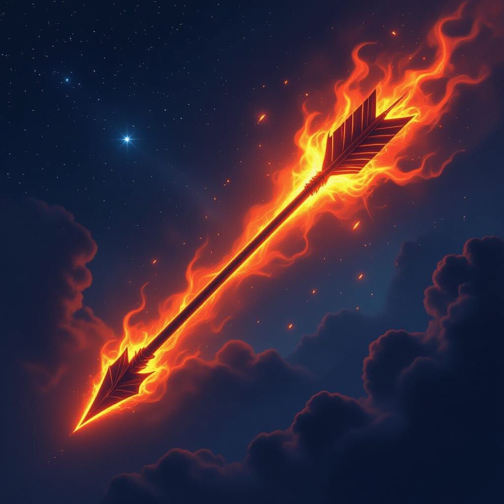 Epic Flaming Arrow Streaks Through Starry Night Sky