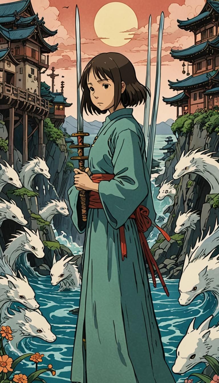 Ten of Swords Tarot in Studio Ghibli Style