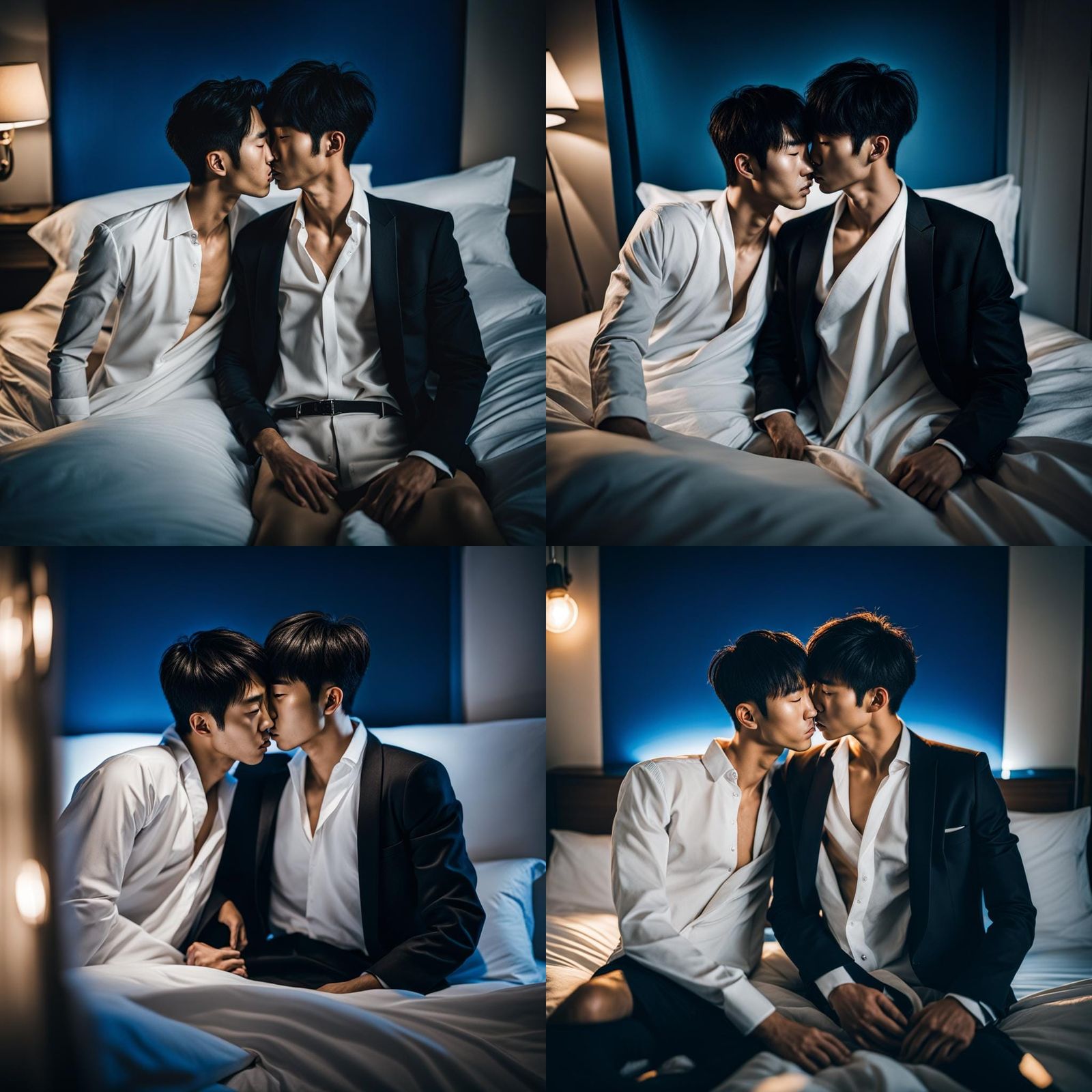 Korean Men Kissing in Bed: Intimate Portrait
