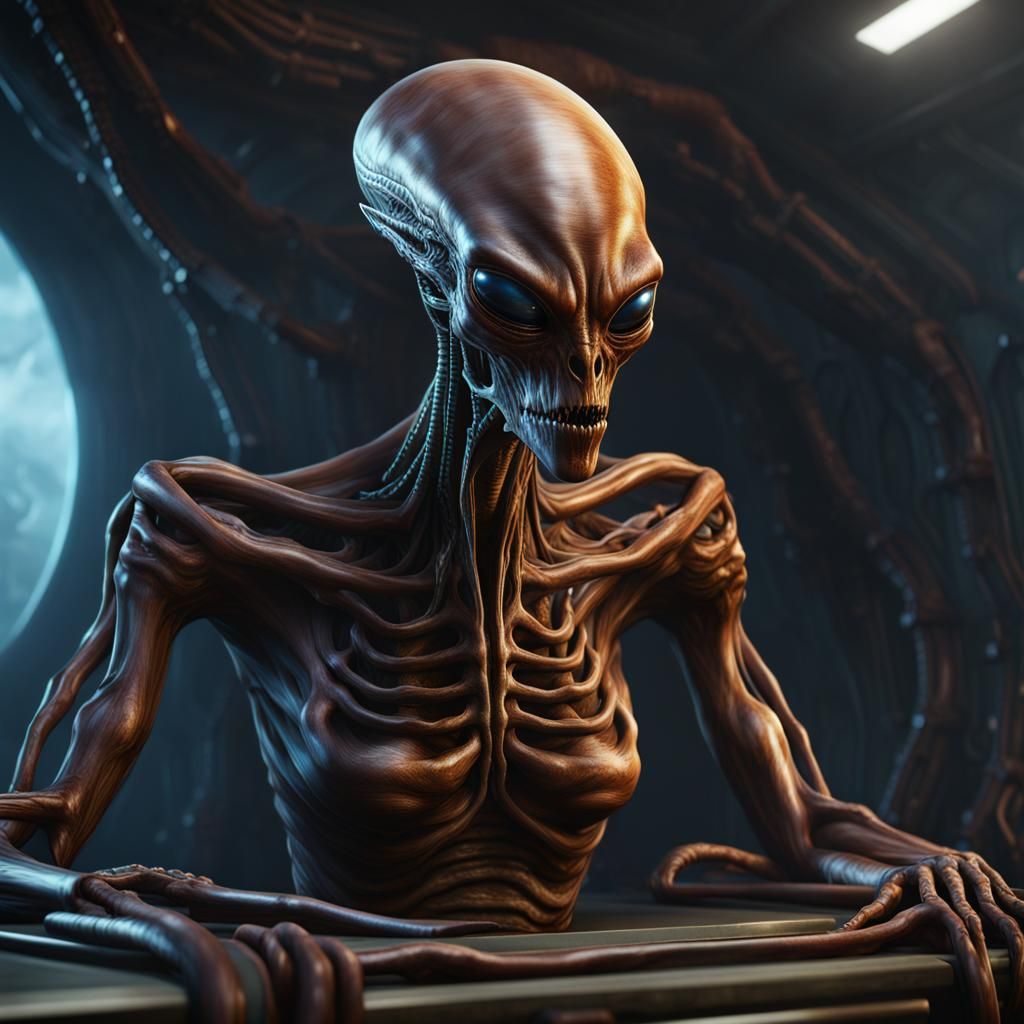 Alien in Shackles Profile in Detailed Matte Painting