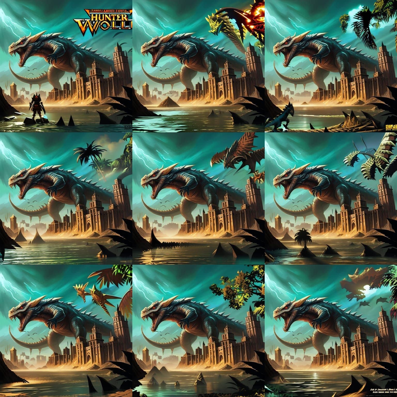 Dinosaur Eggs in Jungle City: Dark Fantasy Art