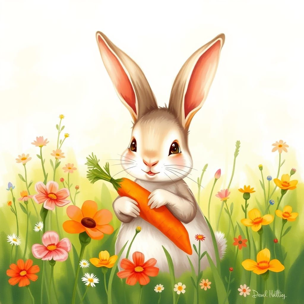 Whimsical Bunny in a Lush Green Meadow