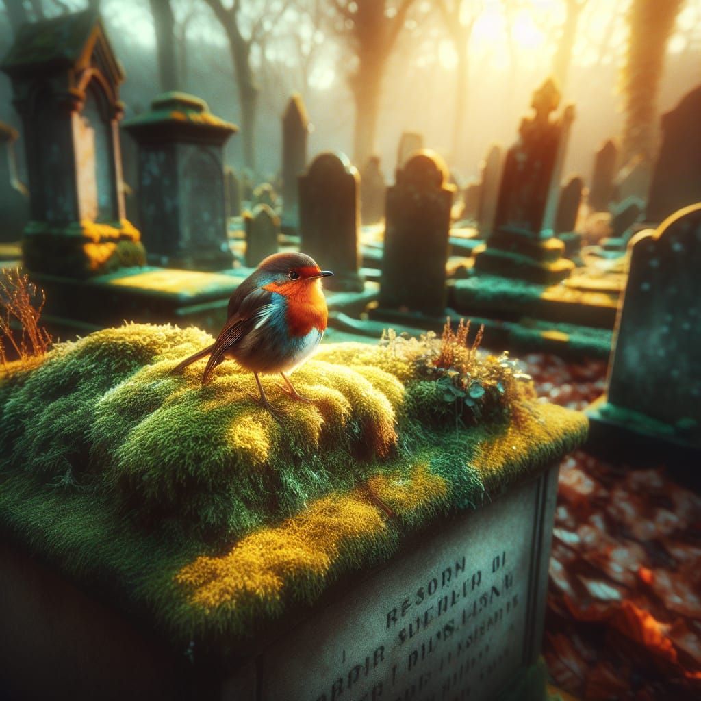 Robin on Grave in Transcendental Light