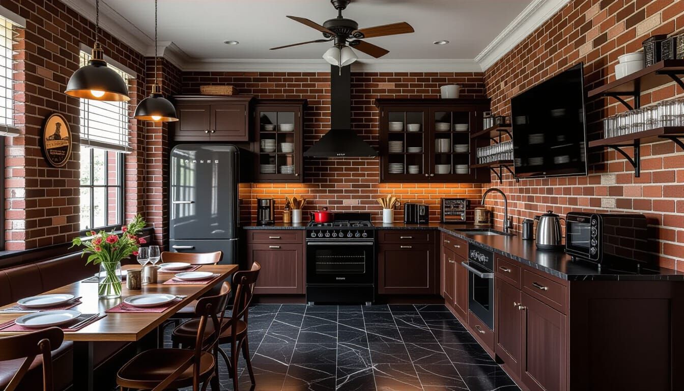 Victorian Kitchen with Modern Appliances Cinematic Shot