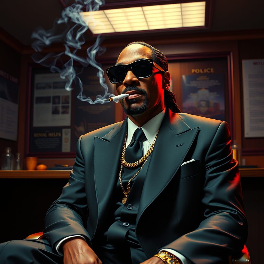 Snoop Dogg in Police Station, Crime Drama Aesthetic