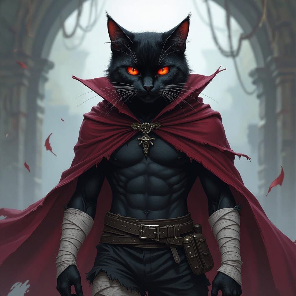 Sinister Black Tomcat Exuding Dark Magic Powers