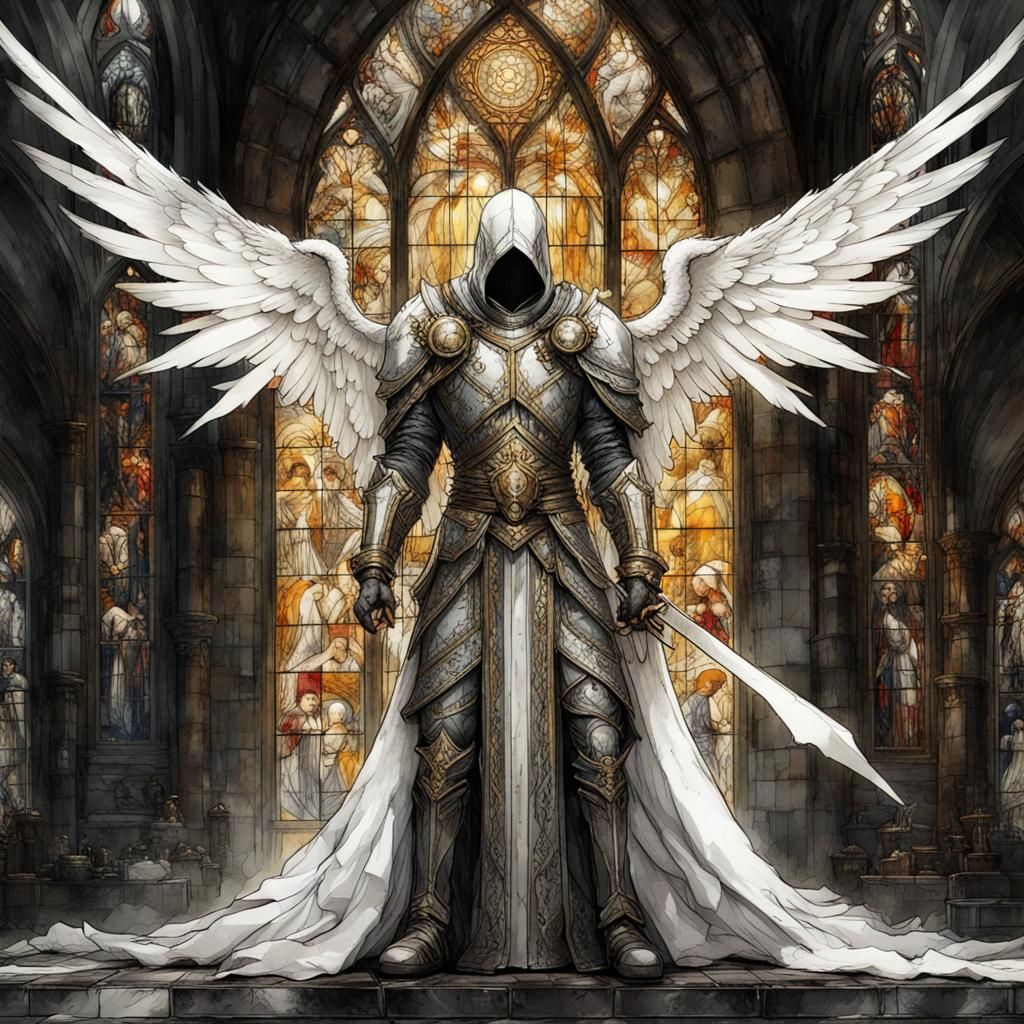 Gothic Angel Knight in Ornate Armor