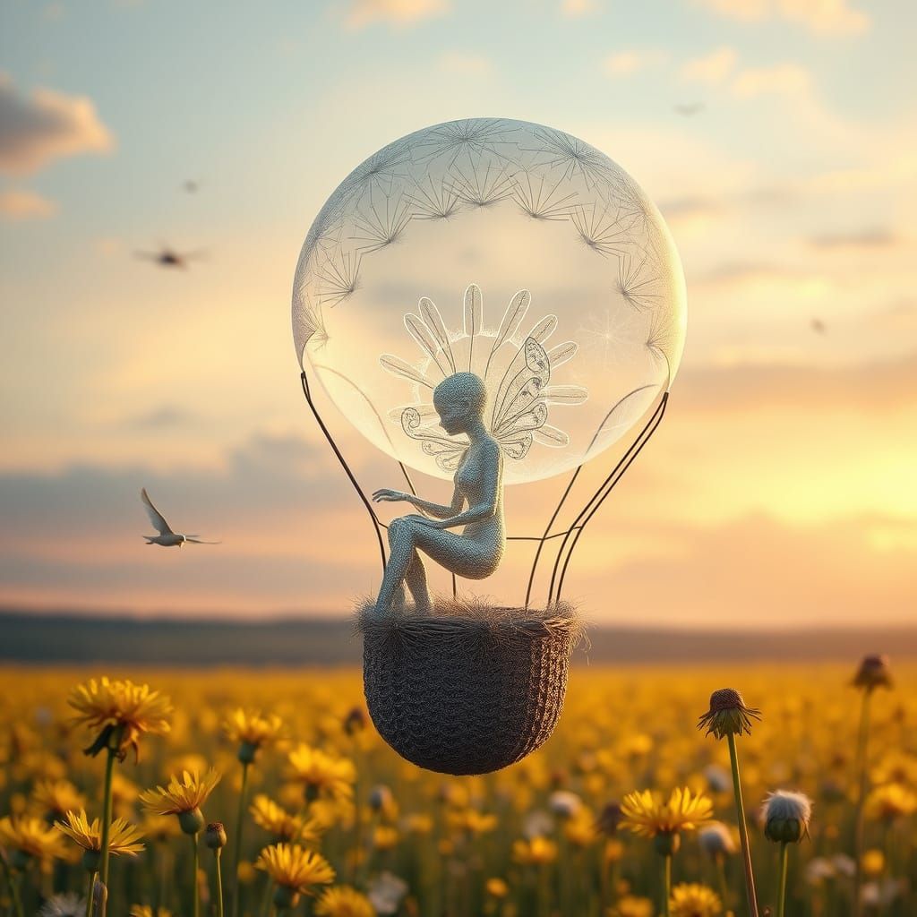 Ethereal Balloon with Filigree Being in Bio-Art Style