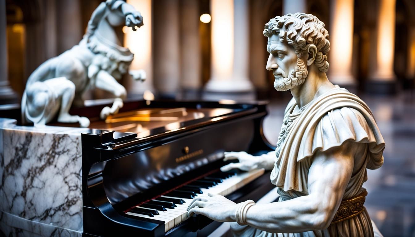 Roman Statue Caesar Plays Piano, Professional Photography