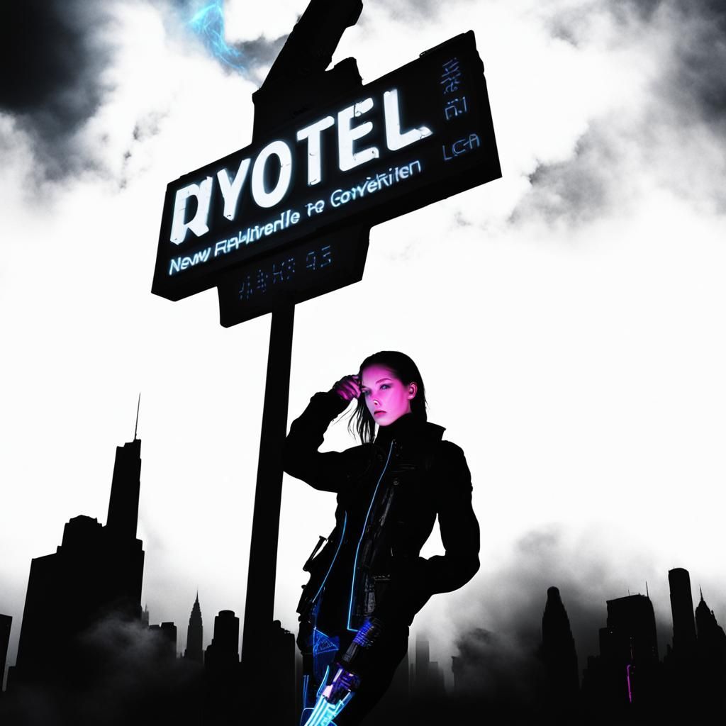 Cyberpunk Android Goth Model in Neon Cityscape