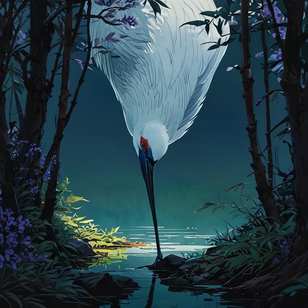 Watercolor Crane Illustration in Ikenaga Yasunari Style