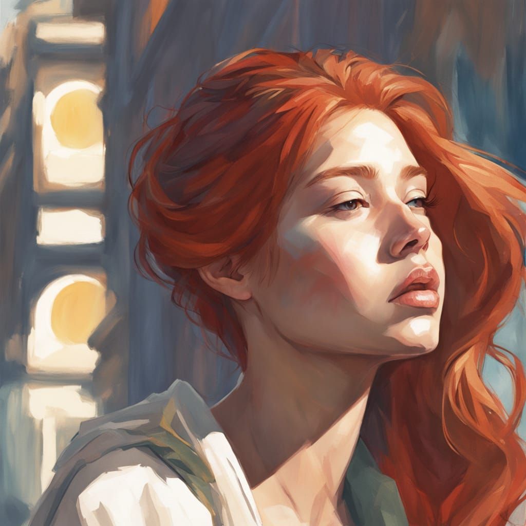 Sun Girl Kissing Redhead in Art Nouveau Style