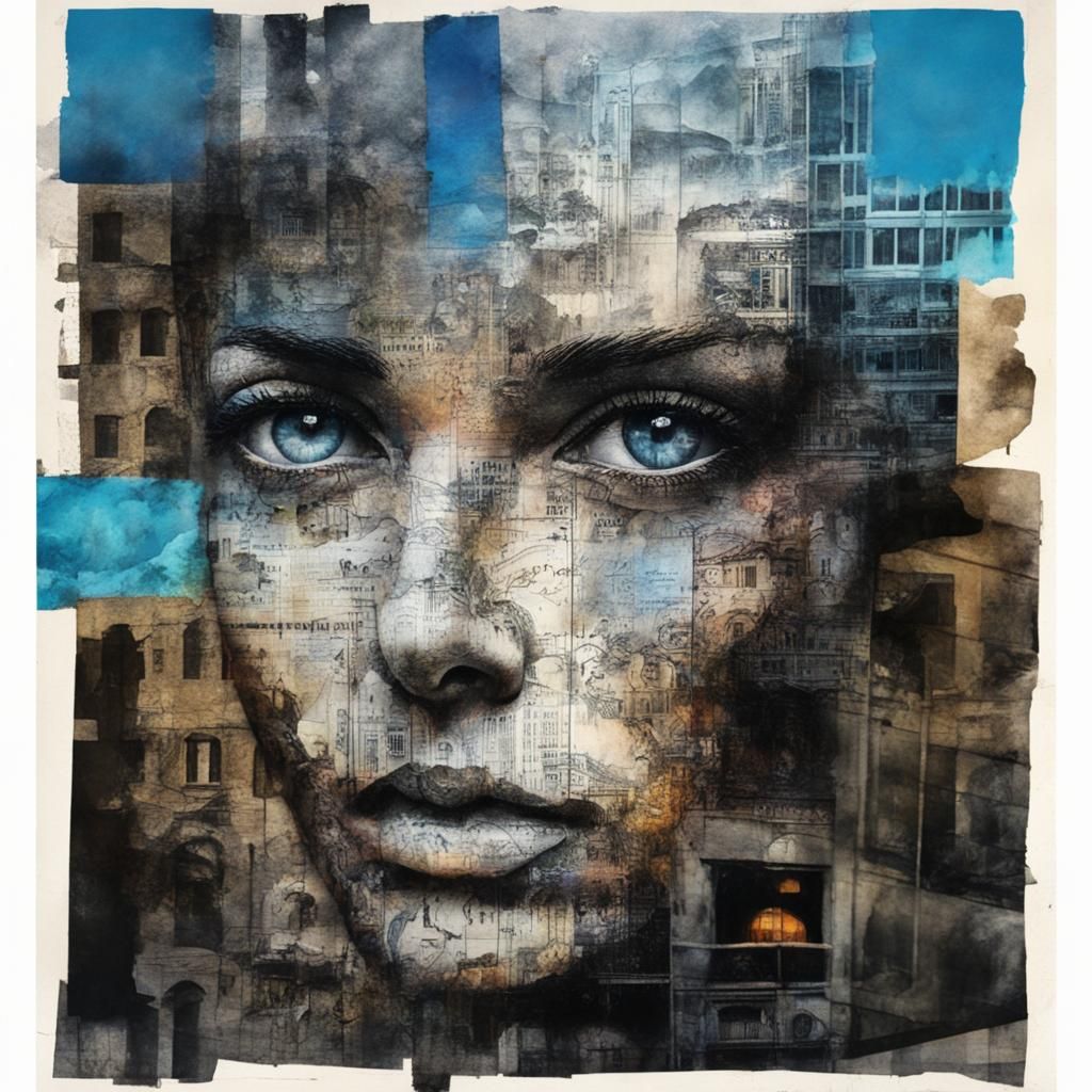 Intricate Double Exposure Face and City Street Collage