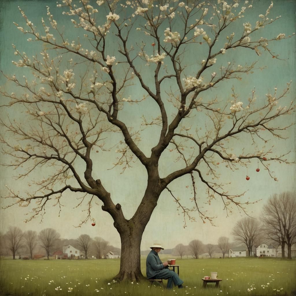 Coffee Under Apple Tree, Impressionistic Style