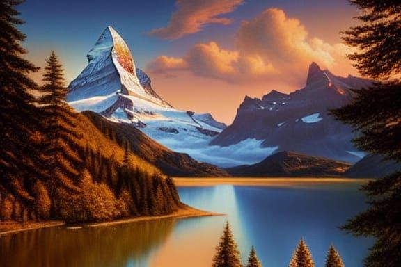 Matterhorn Golden Hour Reflection: Digital Masterpiece