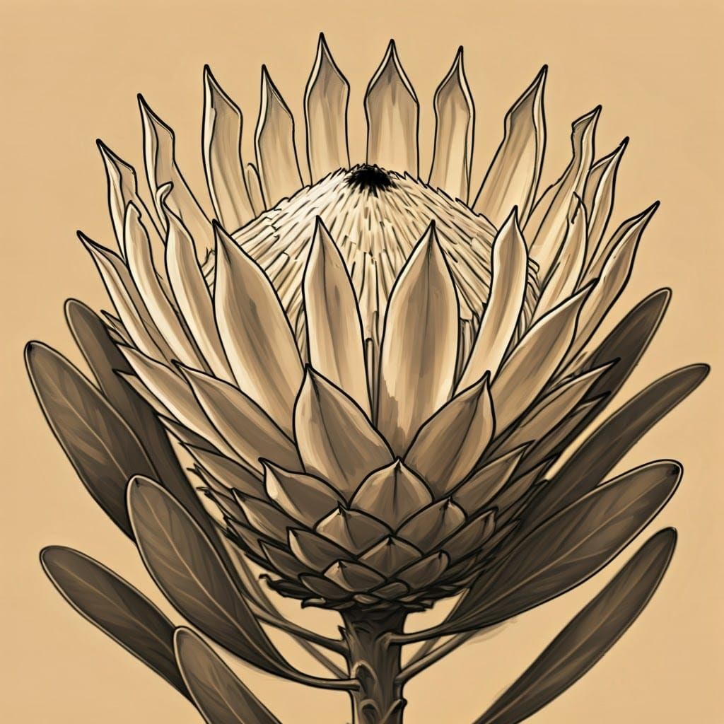 King Protea in Charcoal Sketch Style