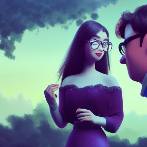 Nerdy Girl and Dream Prince: 3D Digital Art