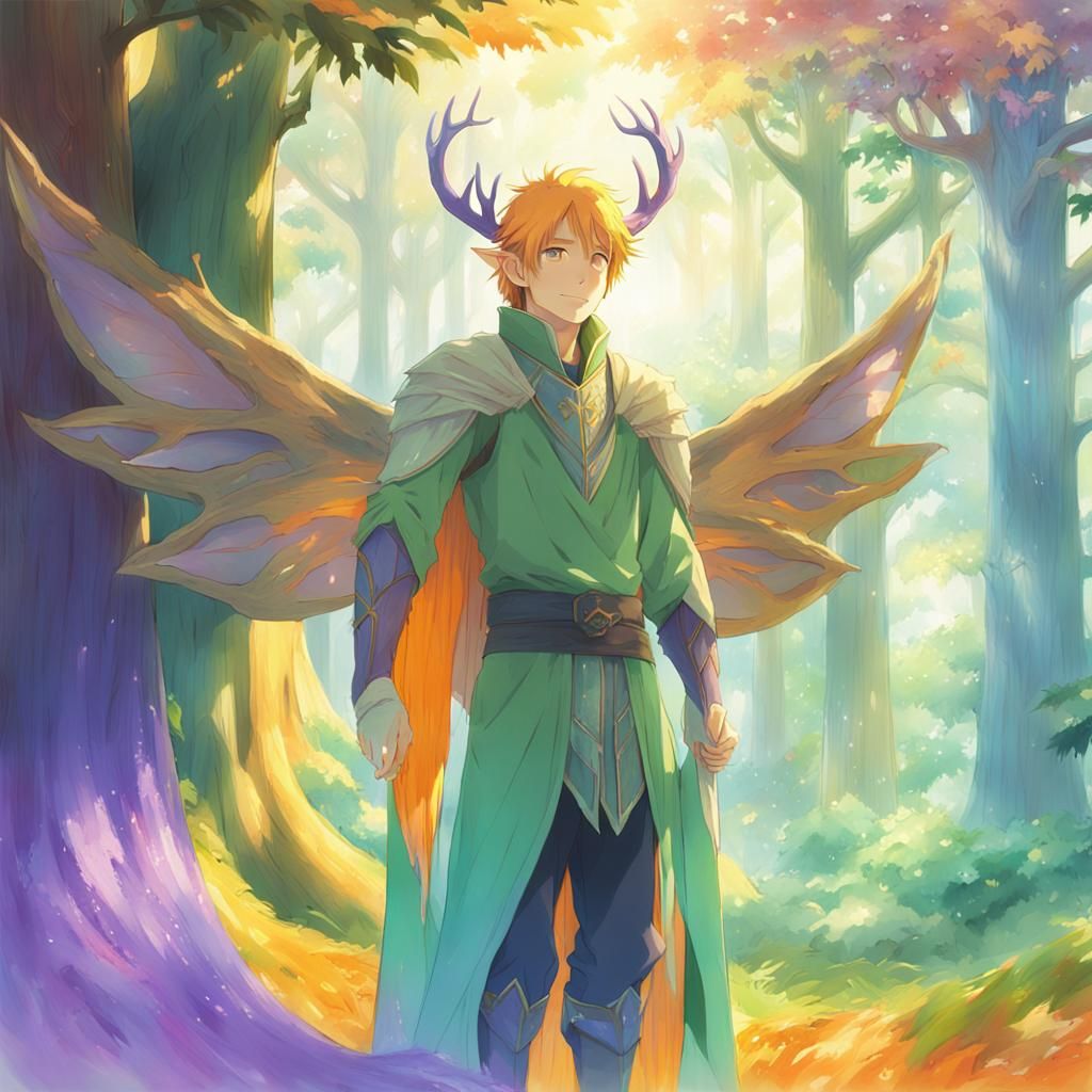 Elven King on Throne in Anime Style