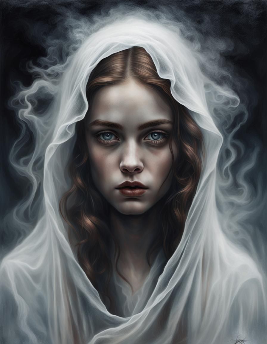 Ethereal Woman Portrait Emerging from Shadows