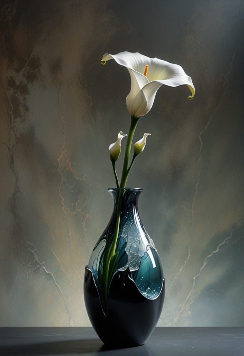 Dystopian Calla Lily Sculpture in Oil Painting Style