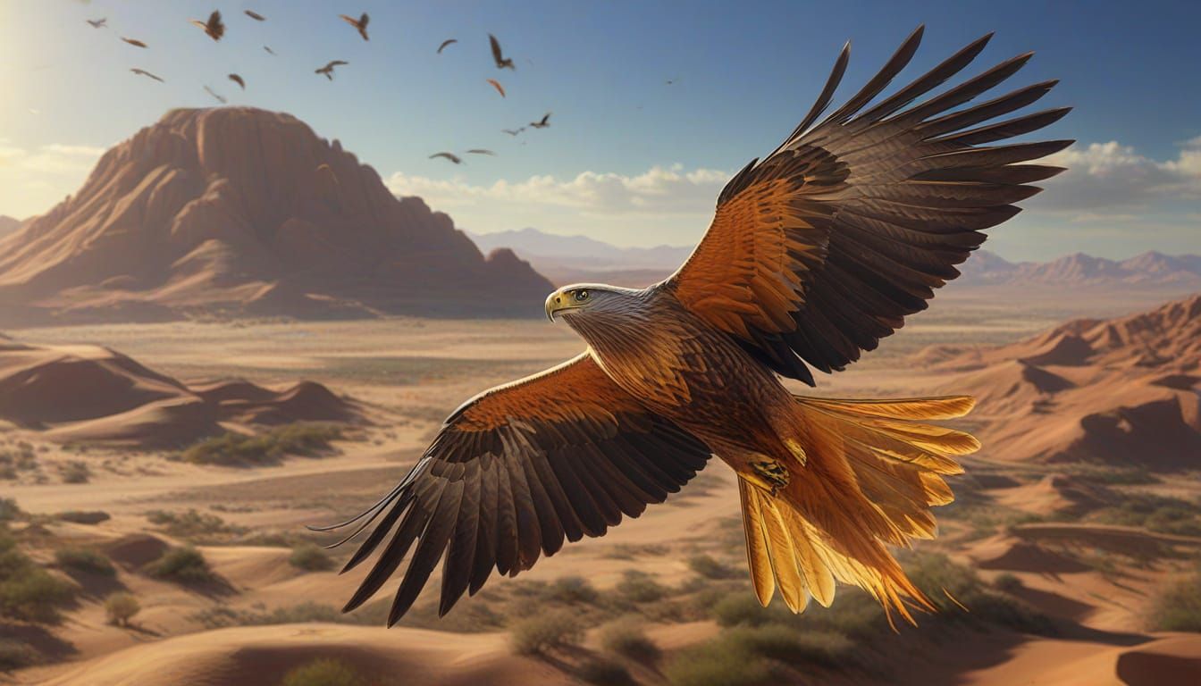 Yellow-Billed Kite Soars Over Dramatic Desert Vista