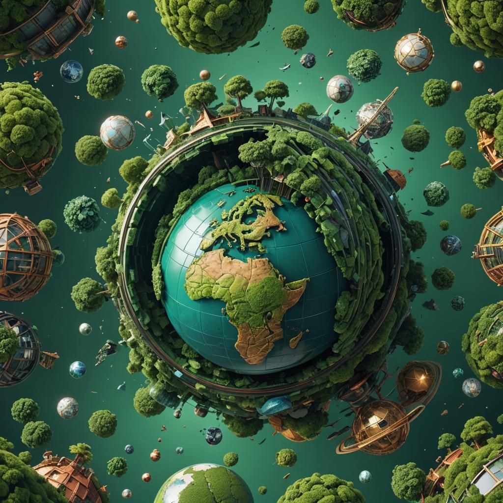 Detailed 3D Globe in Green: Fantasy Concept Art