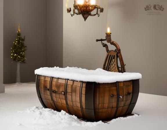 Steampunk Hot Tub in Winter Wonderland, Digital Painting