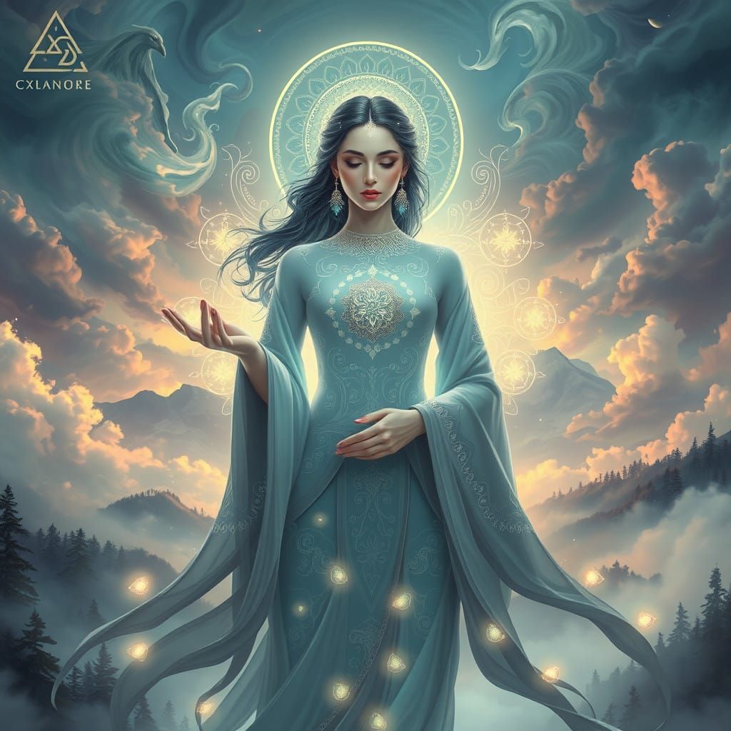 Enchanting Goddess in Vibrant, Whimsical Fantasy Realm